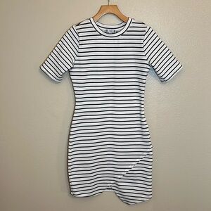 Iris White Black Striped Asymmetrical Dress